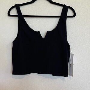 NWT Good American Women's Cropped Notched Neck Tank Top Black